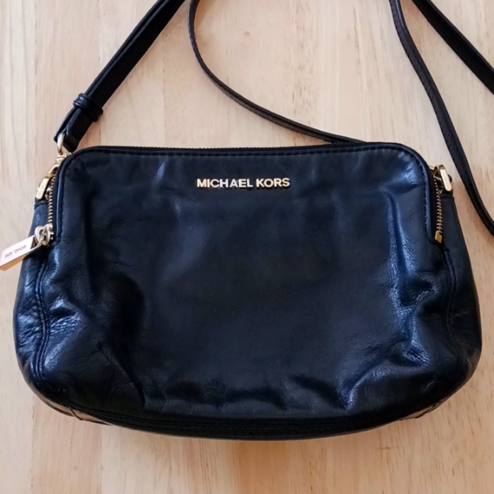 MK Black Leather Crossbody